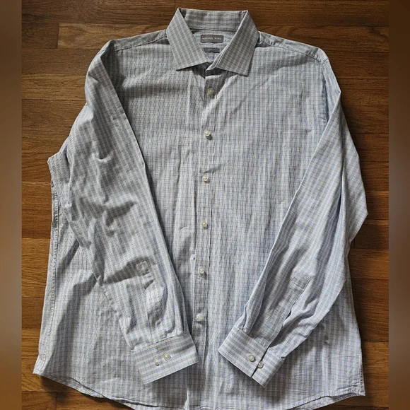 Michael Kors Slim Fit Blue Tan Button Down Dress Shirt Mens Size XL 17-1/2 34-35 - Picture 4 of 13
